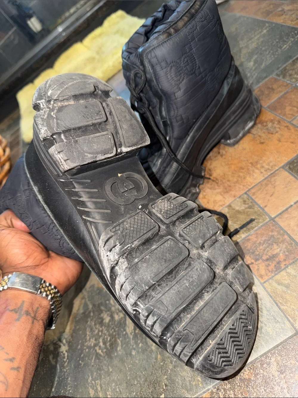 Quilted Black Platform Gucci / North Face Lace-Up Boots